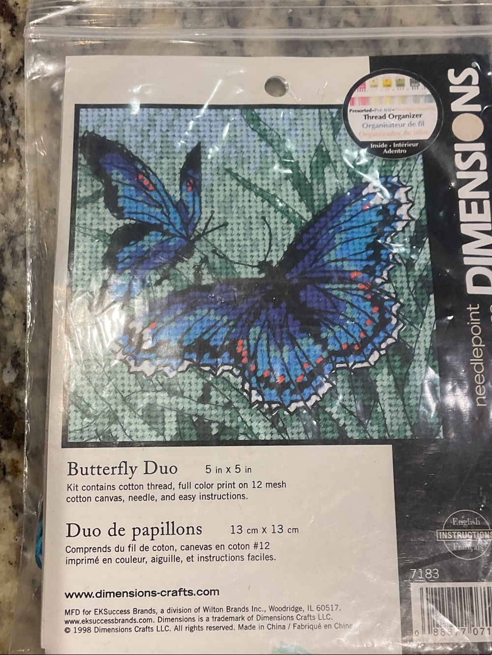 Dimensions Butterfly Duo Needlepoint 5x5” cotton thread
